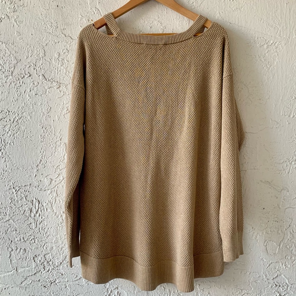 MICHAEL KORS CUTOUT & COLD SHOULDER SWEATER. Gold Size XL - Picture 5 of 9